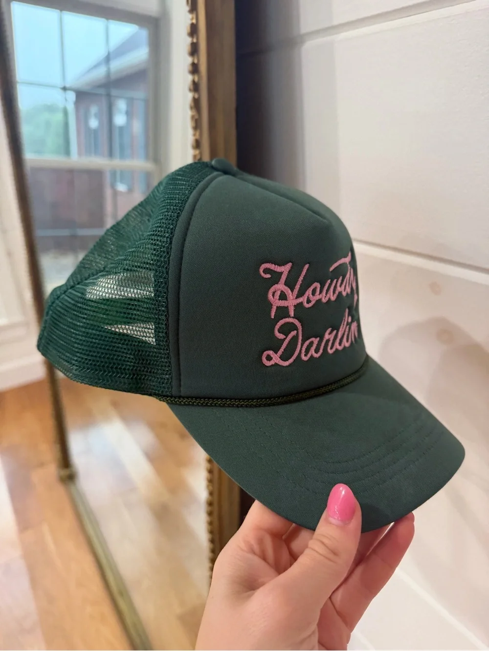 Green Trucker Hat Pink 